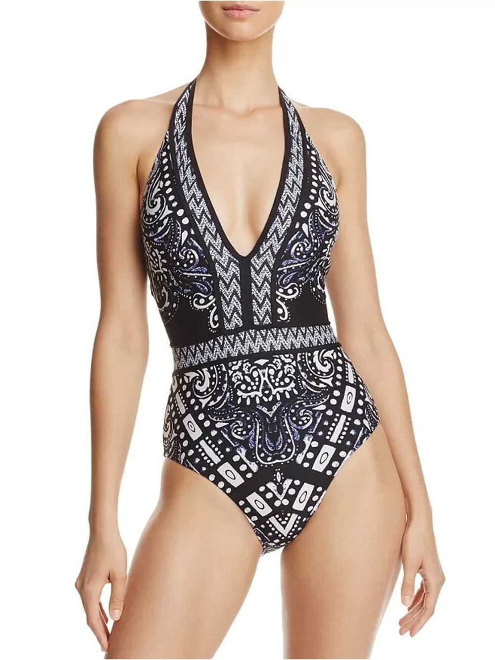 Red Carter Halter V Neck Blue Black White Plunge One Piece Bathing Swimsuit MED